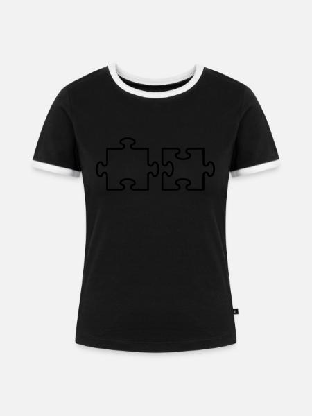 2 Puzzle Teile - Frauen Kontrast-T-Shirt - Schwarz/Weiß