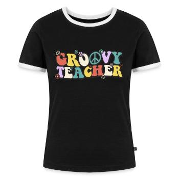 Groovy Teacher - Frauen Kontrast-T-Shirt - Schwarz/Weiß - Vorne - Selfina (174cm)