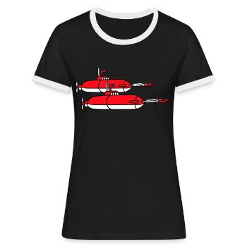 2 Militär U-Boote Schießen Torpedo Raketen Angriff - Frauen Kontrast-T-Shirt - Schwarz/Weiß - Vorne - Selfina (174cm)