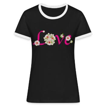 Love Liebe Blüten Frühling Muttertag Karneval - Frauen Kontrast-T-Shirt - Schwarz/Weiß - Vorne - Selfina (174cm)