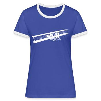 Historisches Motorflugzeug von 1905 - Frauen Kontrast-T-Shirt - Blau/Weiß - Vorne