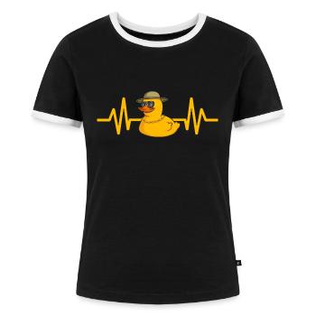 Quietscheentchen Quietscheente Gummiente - Frauen Kontrast-T-Shirt - Schwarz/Weiß - Vorne - Selfina (174cm)