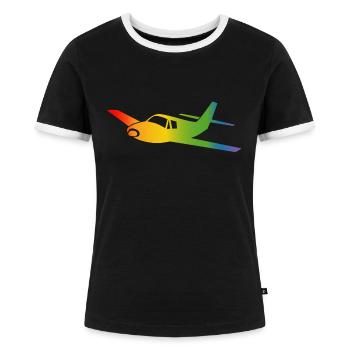 Airplane Rainbow Course - Women's Ringer T-Shirt - black/white - Front - Selfina (174cm)