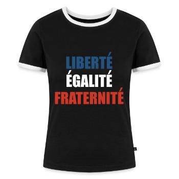 Liberté Égalité Fraternité - Women's Ringer T-Shirt - black/white - Front - Selfina (174cm)