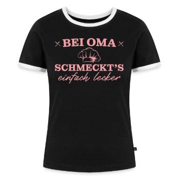 Bei Oma schmeckts einfach lecker - Frauen Kontrast-T-Shirt - Schwarz/Weiß - Vorne - Selfina (174cm)