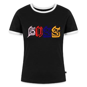 Trading de Bitcoin et d'actions cryptographiques - T-shirt contrasté Femme - noir/blanc - Devant - Selfina (174cm)