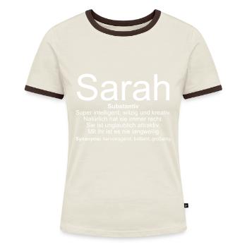 Namensdefinition Sarah - Frauen Kontrast-T-Shirt - Blau/Weiß - Vorne
