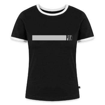 Pan - Pansexuell als Streifen - Frauen Kontrast-T-Shirt - Schwarz/Weiß - Vorne - Selfina (174cm)