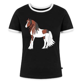 Pretty black-brown-white Tinker draught horse - Women's Ringer T-Shirt - black/white - Front - Selfina (174cm)