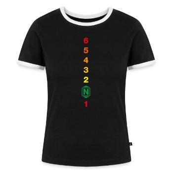 Motorrad-Getriebe-Sequenz - Frauen Kontrast-T-Shirt - Schwarz/Weiß - Vorne - Selfina (174cm)