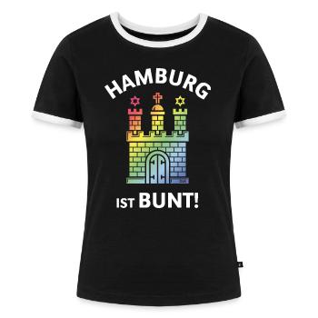 Hamburg Ist Bunt! (Hamburger Wappen / PNG) - Frauen Kontrast-T-Shirt - Schwarz/Weiß - Vorne - Selfina (174cm)