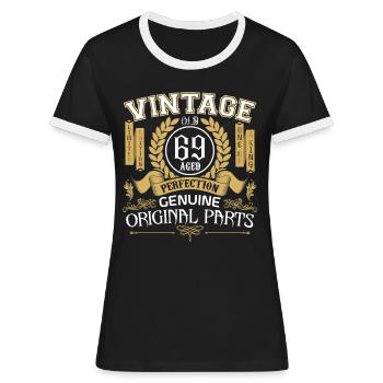 Vintage 69 ans - cadeau d’anniversaire 69 ans - T-shirt contrasté Femme - noir/blanc - Devant - Selfina (174cm)