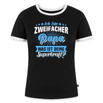Zweifacher Papa Superkraft Vater Vatertag - Frauen Kontrast-T-Shirt - Schwarz/Weiß - Vorne - Selfina (174cm)