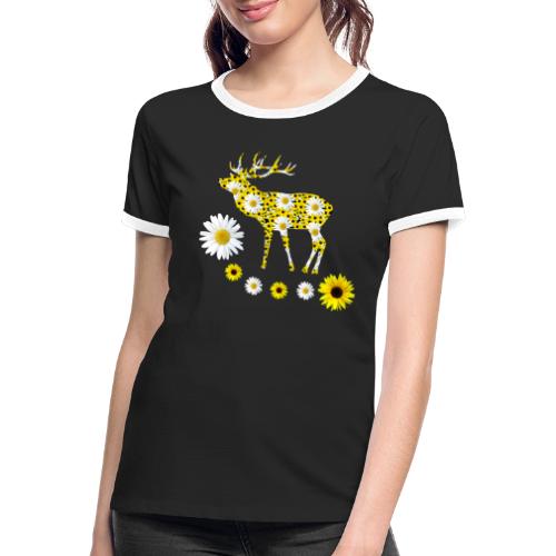 wilder Hirsch mit Sonnenblumen und Margeriten - Frauen Kontrast-T-Shirt