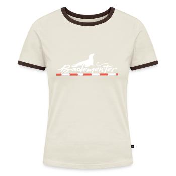 Schwimmer Bademeister am Beckenrand Schwimmbad - Frauen Kontrast-T-Shirt - Blau/Weiß - Vorne