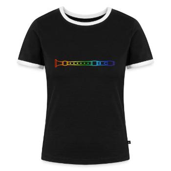 Flute, Flute, Orchestra, Rainbow Music - Women's Ringer T-Shirt - black/white - Front - Selfina (174cm)