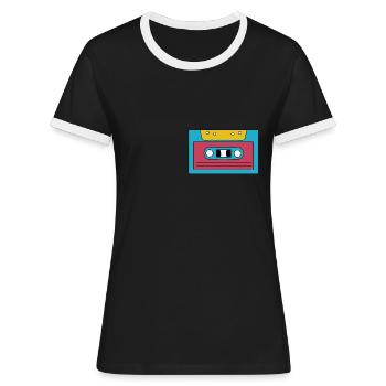 Kassette - Frauen Kontrast-T-Shirt - Schwarz/Weiß - Vorne - Selfina (174cm)