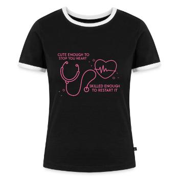 Krankenschwester, Krankenhaus, Pflegekraft - Frauen Kontrast-T-Shirt - Schwarz/Weiß - Vorne - Selfina (174cm)