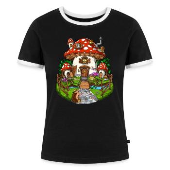 Maison de la forêt aux champignons magiques - T-shirt contrasté Femme - noir/blanc - Devant - Selfina (174cm)