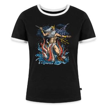 Griechischer Gott Poseidon - Frauen Kontrast-T-Shirt - Schwarz/Weiß - Vorne - Selfina (174cm)