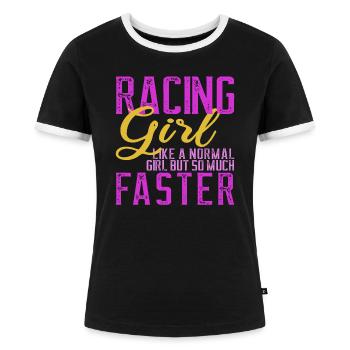 Kart Autorennen Rallye Frauen Geschenk - Frauen Kontrast-T-Shirt - Schwarz/Weiß - Vorne - Selfina (174cm)