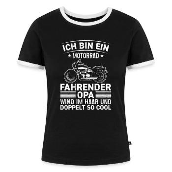 Großvater BIN EIN MOTORRAD FAHRENDER OPA - Frauen Kontrast-T-Shirt - Schwarz/Weiß - Vorne - Selfina (174cm)