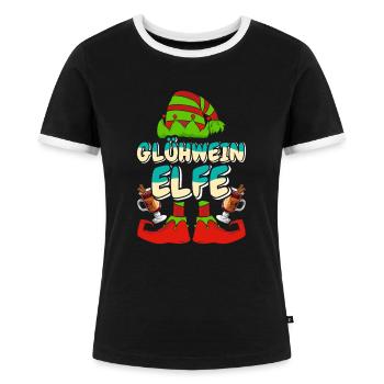 Weihnachtsmarkt GLÜHWEIN ELFE Lustiges Weihnachts - Frauen Kontrast-T-Shirt - Schwarz/Weiß - Vorne - Selfina (174cm)