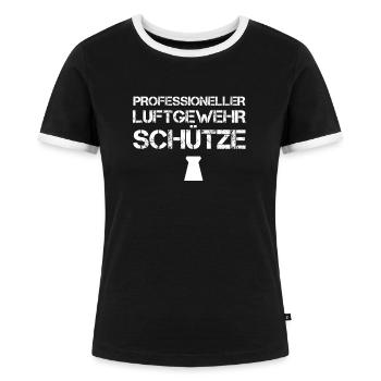Luftgewehr Schießen Schießsport - Frauen Kontrast-T-Shirt - Schwarz/Weiß - Vorne - Selfina (174cm)