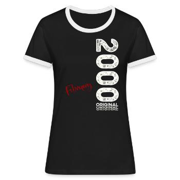 25ème anniversaire cadeau mari Original février 2000 - T-shirt contrasté Femme - noir/blanc - Devant - Selfina (174cm)