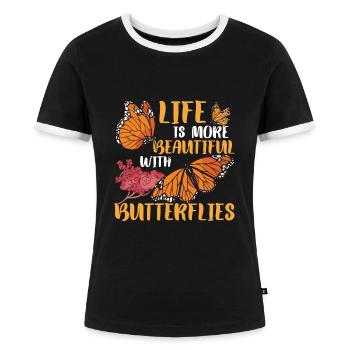 Papillon Citation Monarque Papillons - T-shirt contrasté Femme - noir/blanc - Devant - Selfina (174cm)
