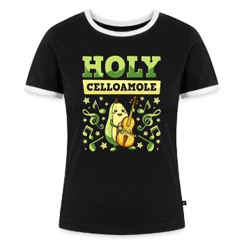 Cello Cellist Avocado Holy Celloamole - Frauen Kontrast-T-Shirt - Schwarz/Weiß - Vorne - Selfina (174cm)