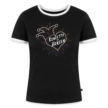 Konfetti im Herzen Fasching Karneval Spruch Kostüm - Frauen Kontrast-T-Shirt - Schwarz/Weiß - Vorne - Selfina (174cm)