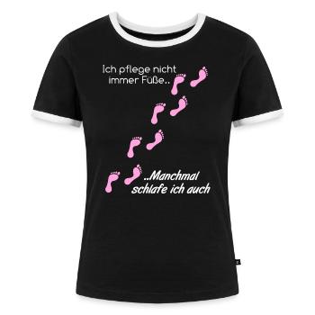 Fußpflege Pediküre Podologe Nagelstudio Geschenk - Frauen Kontrast-T-Shirt - Schwarz/Weiß - Vorne - Selfina (174cm)