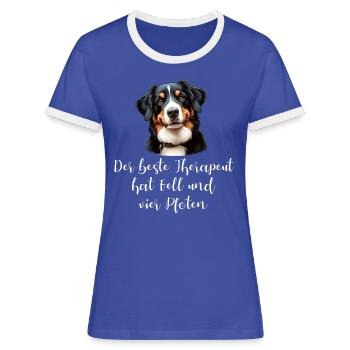 The best therapist has fur and four paws - Women's Ringer T-Shirt - blue/white - Front