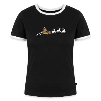 Kanu-Weihnachtsmann-Schlitten - Lustige - Frauen Kontrast-T-Shirt - Schwarz/Weiß - Vorne - Selfina (174cm)