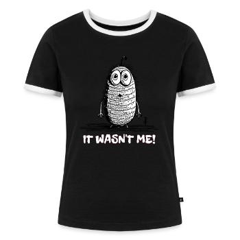 Es war nicht ich, lustiger Cartoon-Wurm - Frauen Kontrast-T-Shirt - Schwarz/Weiß - Vorne - Selfina (174cm)