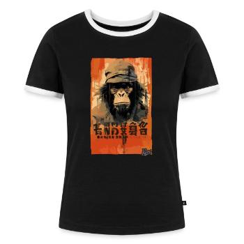 Fausse affiche de film du singe humain chimpanzé - T-shirt contrasté Femme - noir/blanc - Devant - Selfina (174cm)