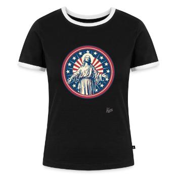 Patriotischer Amerikanischer Jesus - Frauen Kontrast-T-Shirt - Schwarz/Weiß - Vorne - Selfina (174cm)