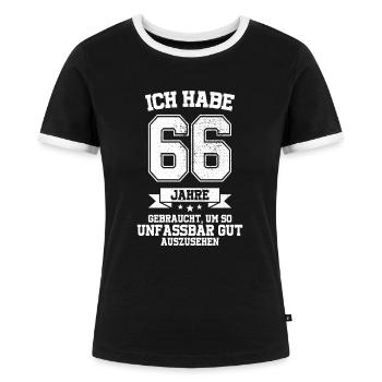 66. Geburtstag Geschenk Habe 66 Jahre Gebraucht - Frauen Kontrast-T-Shirt - Schwarz/Weiß - Vorne - Selfina (174cm)