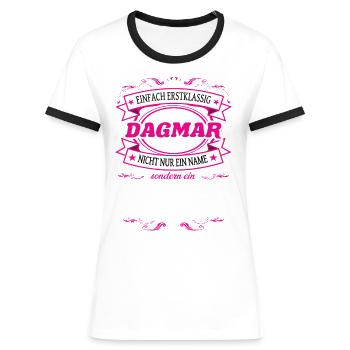 Qualitätsmerkmal Dagmar einfach Erstklassig Outfit - Frauen Kontrast-T-Shirt - Blau/Weiß - Vorne