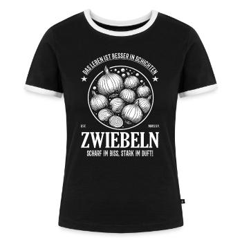 Oignons – La vie est meilleure en couches - T-shirt contrasté Femme - noir/blanc - Devant - Selfina (174cm)