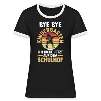 Schulkind Schulbeginn Fußball Einschulung - Frauen Kontrast-T-Shirt - Schwarz/Weiß - Vorne - Selfina (174cm)