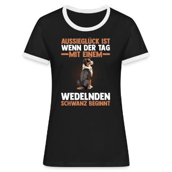 Australian Shepherd Hund Aussie - Frauen Kontrast-T-Shirt - Schwarz/Weiß - Vorne - Selfina (174cm)