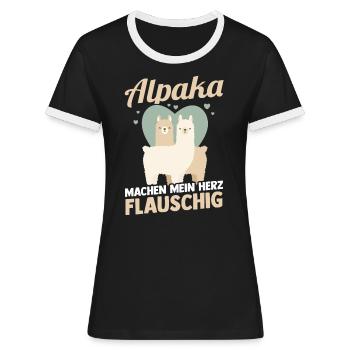 Alpaka - Frauen Kontrast-T-Shirt - Schwarz/Weiß - Vorne - Selfina (174cm)
