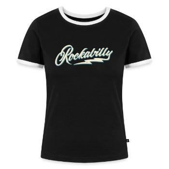 Rockabilly - 50s Retro - 1950er Jahre Rock n Roll - Frauen Kontrast-T-Shirt - Schwarz/Weiß - Vorne - Selfina (174cm)