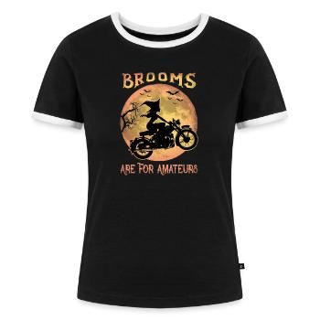 Witch on Motorcycle - Brooms Are For Amateurs - Women's Ringer T-Shirt - black/white - Front - Selfina (174cm)