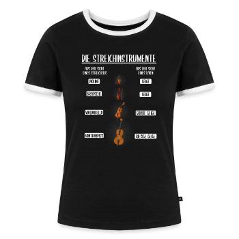 Streichinstrumente geige Violine Kontrabass - Frauen Kontrast-T-Shirt - Schwarz/Weiß - Vorne - Selfina (174cm)
