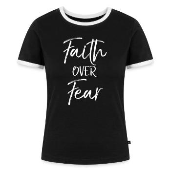 La foi sur la peur Le dicton chrétien cite la foi sur - T-shirt contrasté Femme - noir/blanc - Devant - Selfina (174cm)