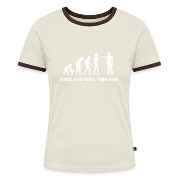 Evolution Zurück Wir haben alles vermasselt - Frauen Kontrast-T-Shirt - Blau/Weiß - Vorne