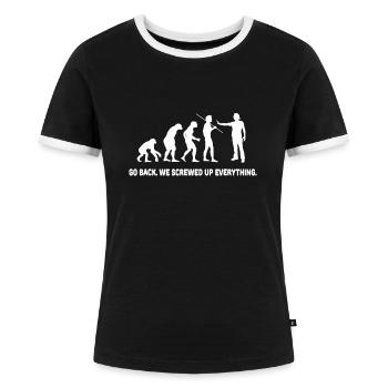Evolution Zurück Wir haben alles vermasselt - Frauen Kontrast-T-Shirt - Schwarz/Weiß - Vorne - Selfina (174cm)